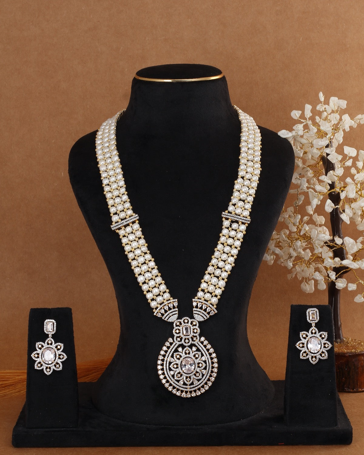 Traditional Real Natural Freshwater Button Pearl Rani Haar Necklace Set For Women With Certificate(D.No ADPRLS2982)