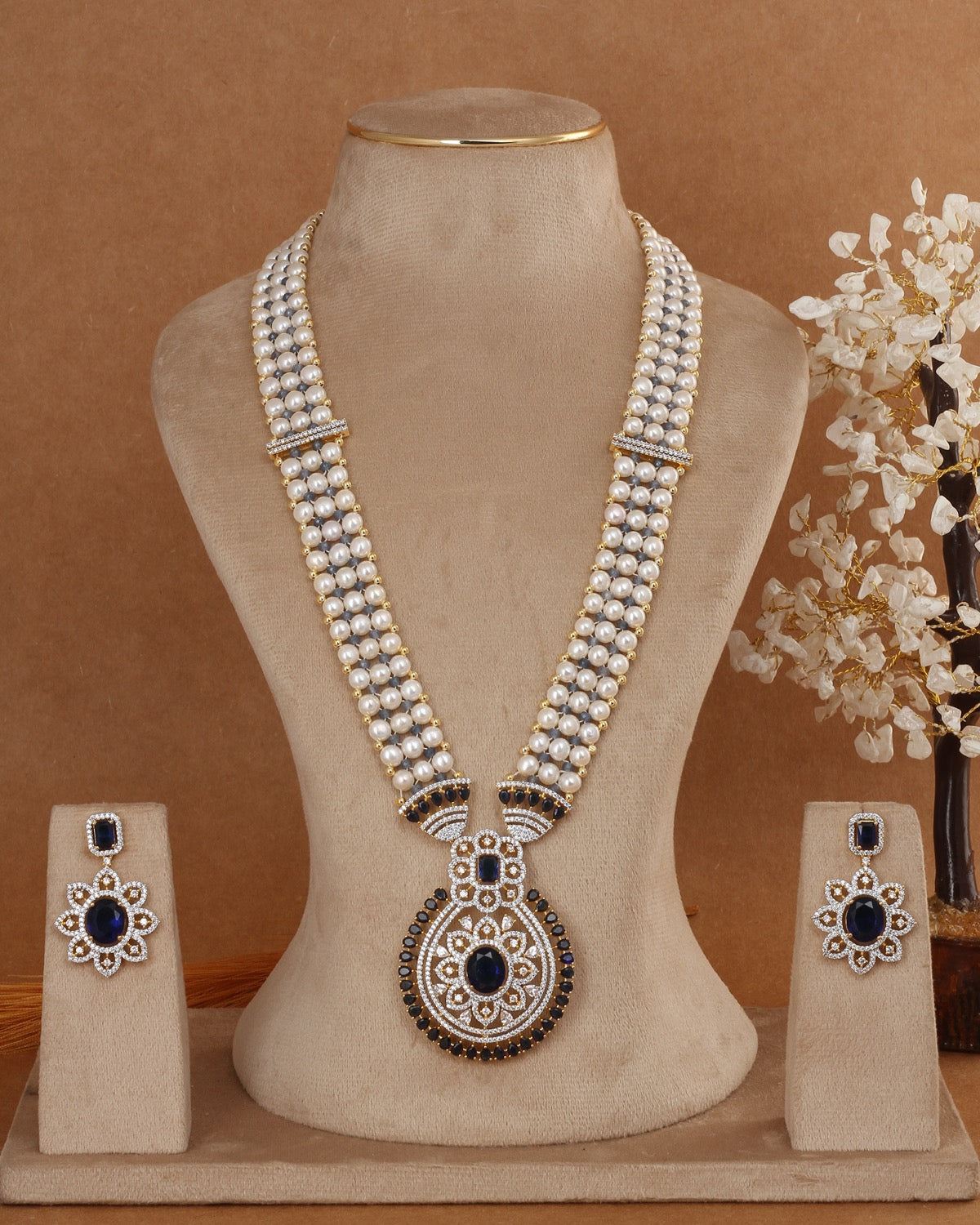 Traditional Real Natural Freshwater Button Pearl Rani Haar Necklace Set For Women With Certificate(D.No ADPRLS2983)