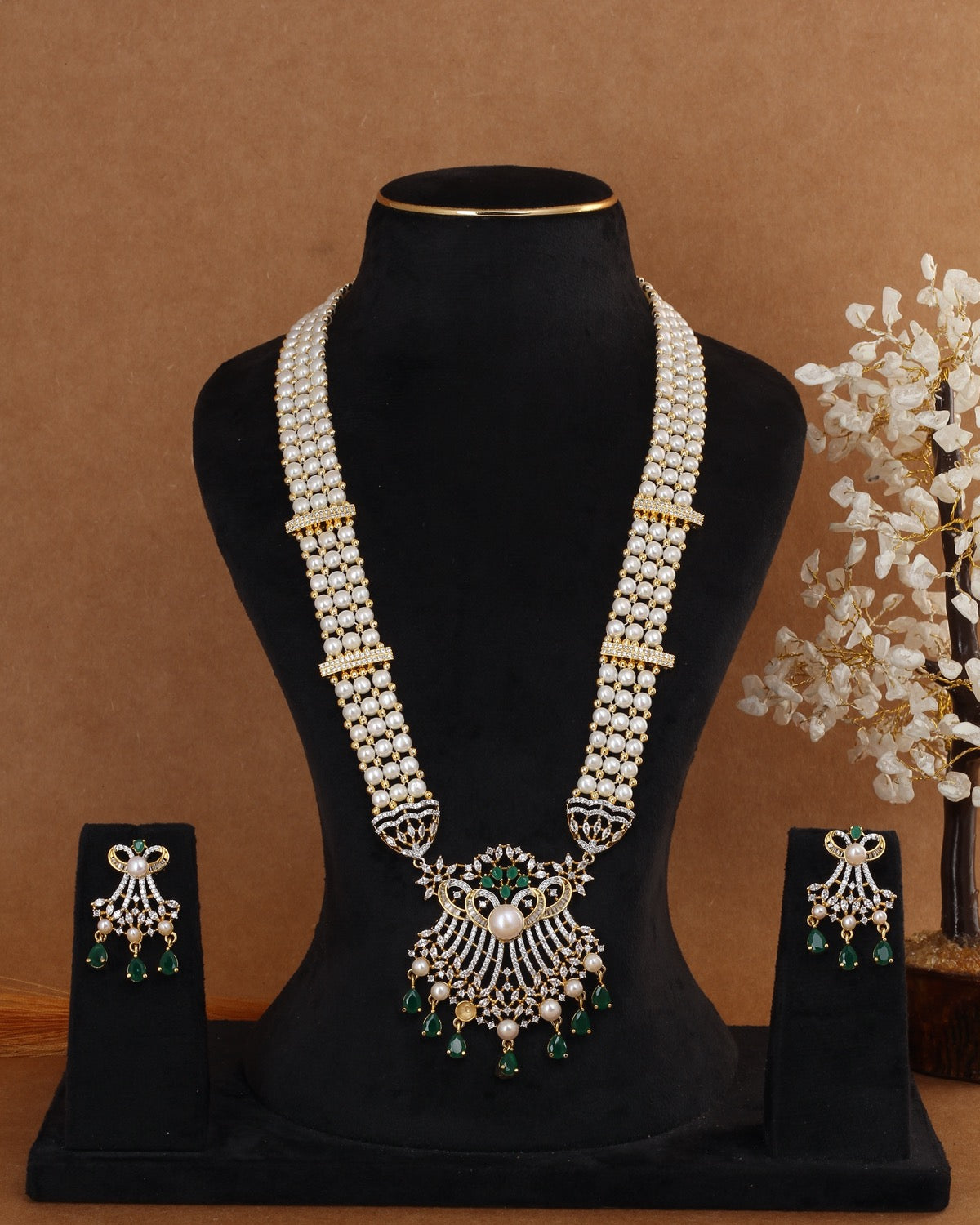 Beautiful Traditional Real Natural Freshwater Button Pearl Rani Haar Necklace Set For Women With Certificate(D.No ADPRLS2985)