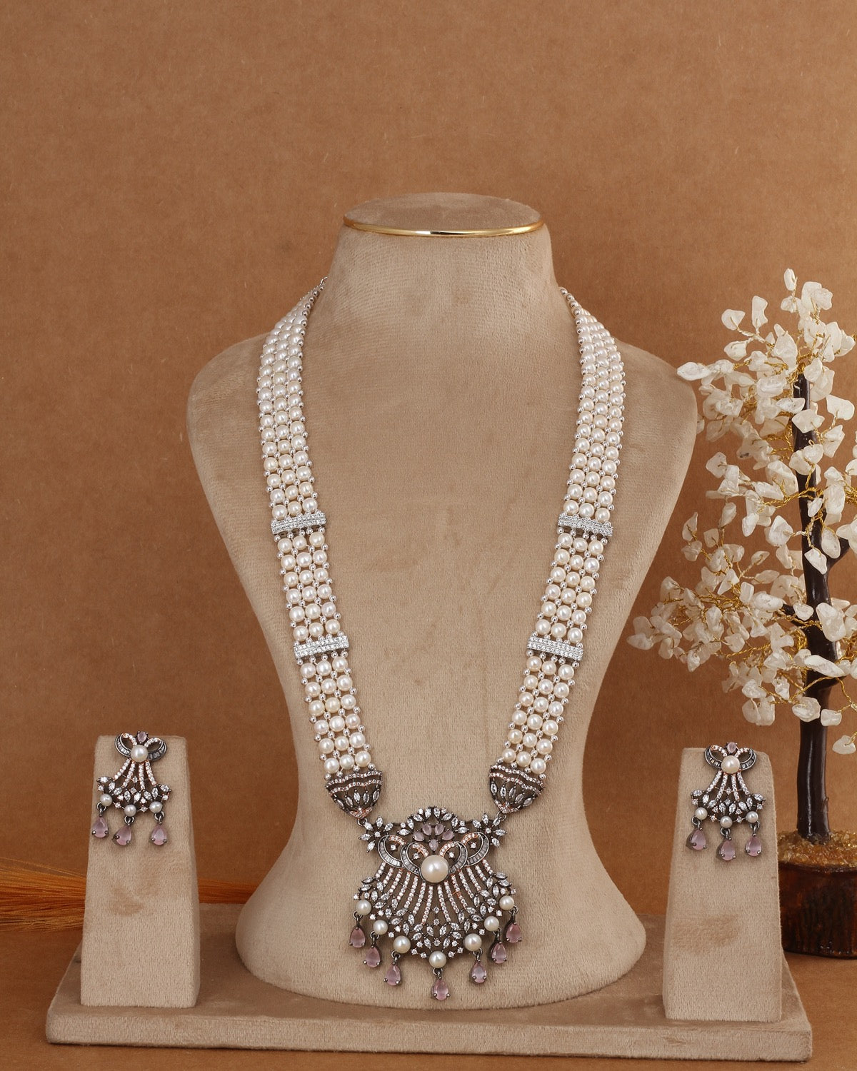Beautiful Traditional Real Natural Freshwater Button Pearl Rani Haar Necklace Set For Women With Certificate(D.No ADPRLS2987)