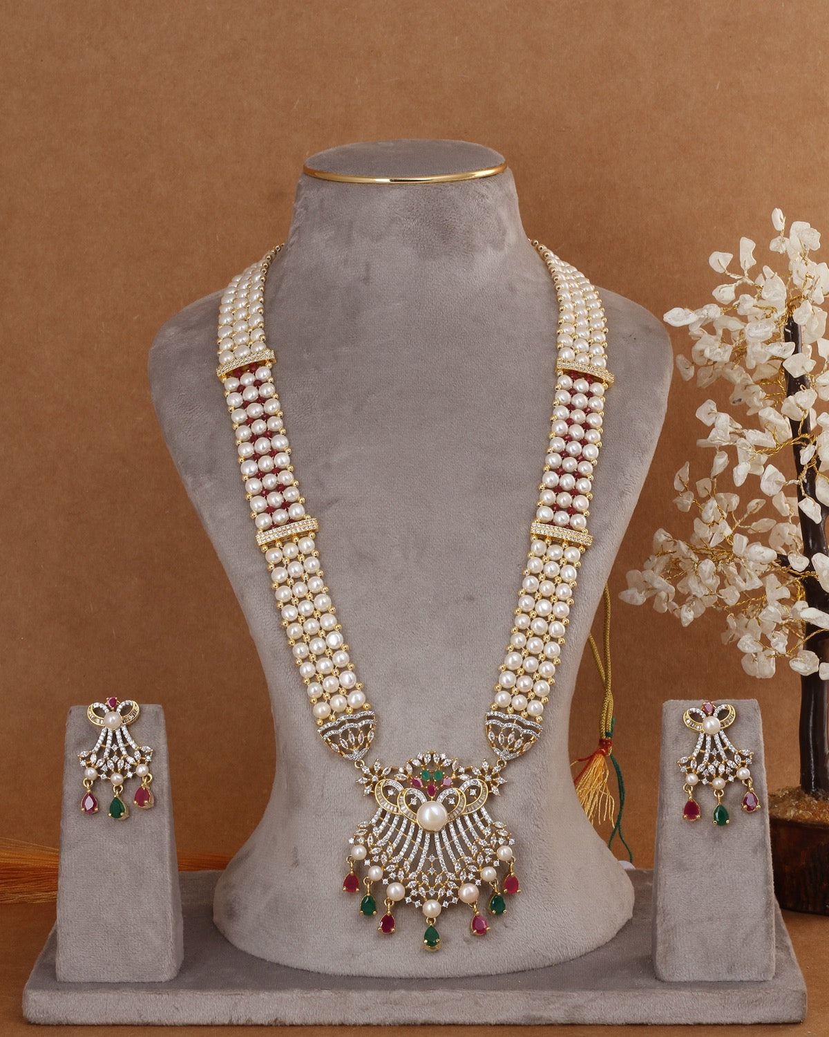 Beautiful Traditional Real Natural Freshwater Button Pearl Rani Haar Necklace Set For Women With Certificate(D.No ADPRLS2988)