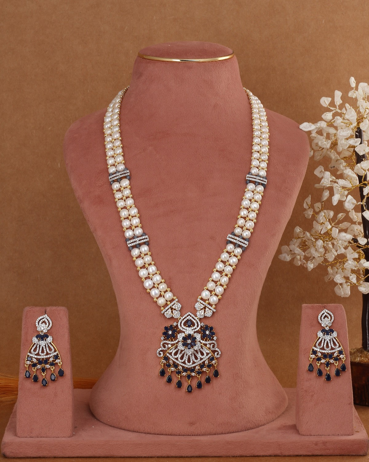 Beautiful Traditional Real Natural Freshwater Button Pearl Rani Haar Necklace Set For Women With Certificate(D.No ADPRLS2989)