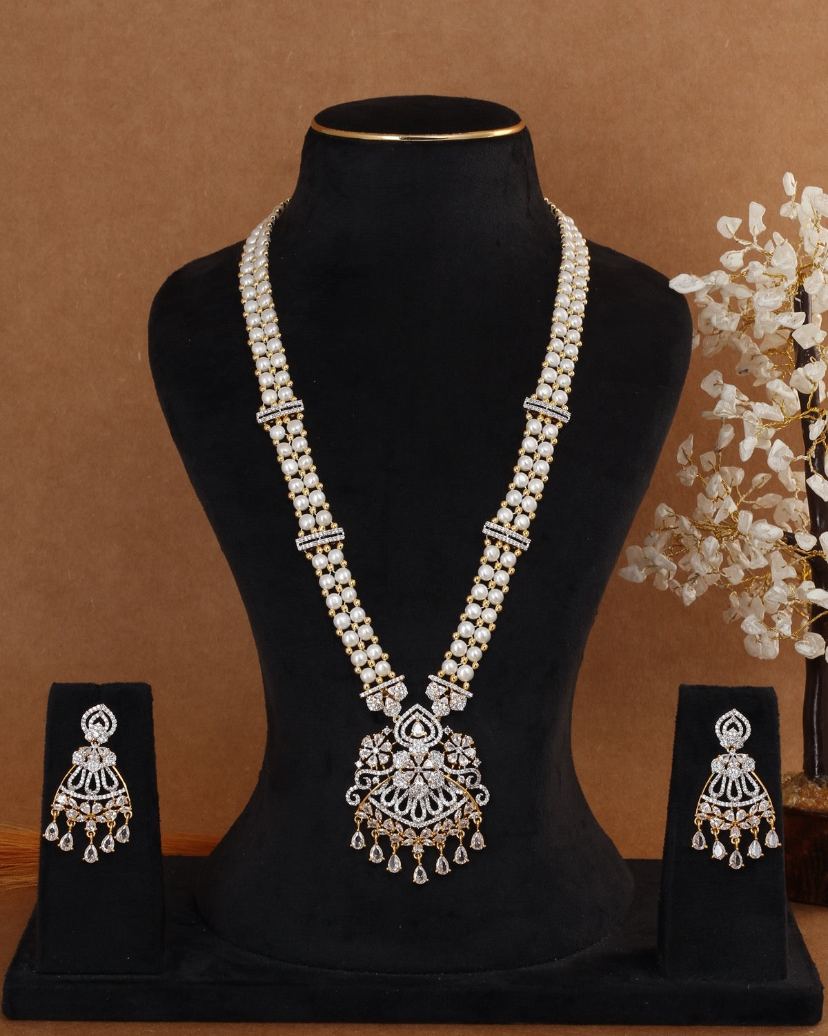 Beautiful Traditional Real Natural Freshwater Button Pearl Rani Haar Necklace Set For Women With Certificate(D.No ADPRLS2990)