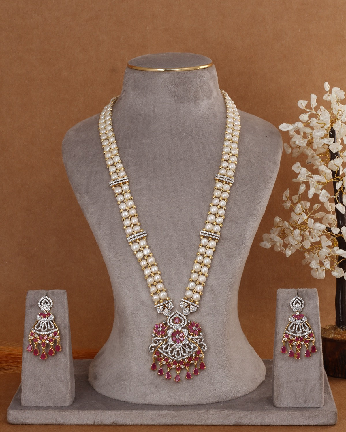 Beautiful Traditional Real Natural Freshwater Button Pearl Rani Haar Necklace Set For Women With Certificate(D.No ADPRLS2991)