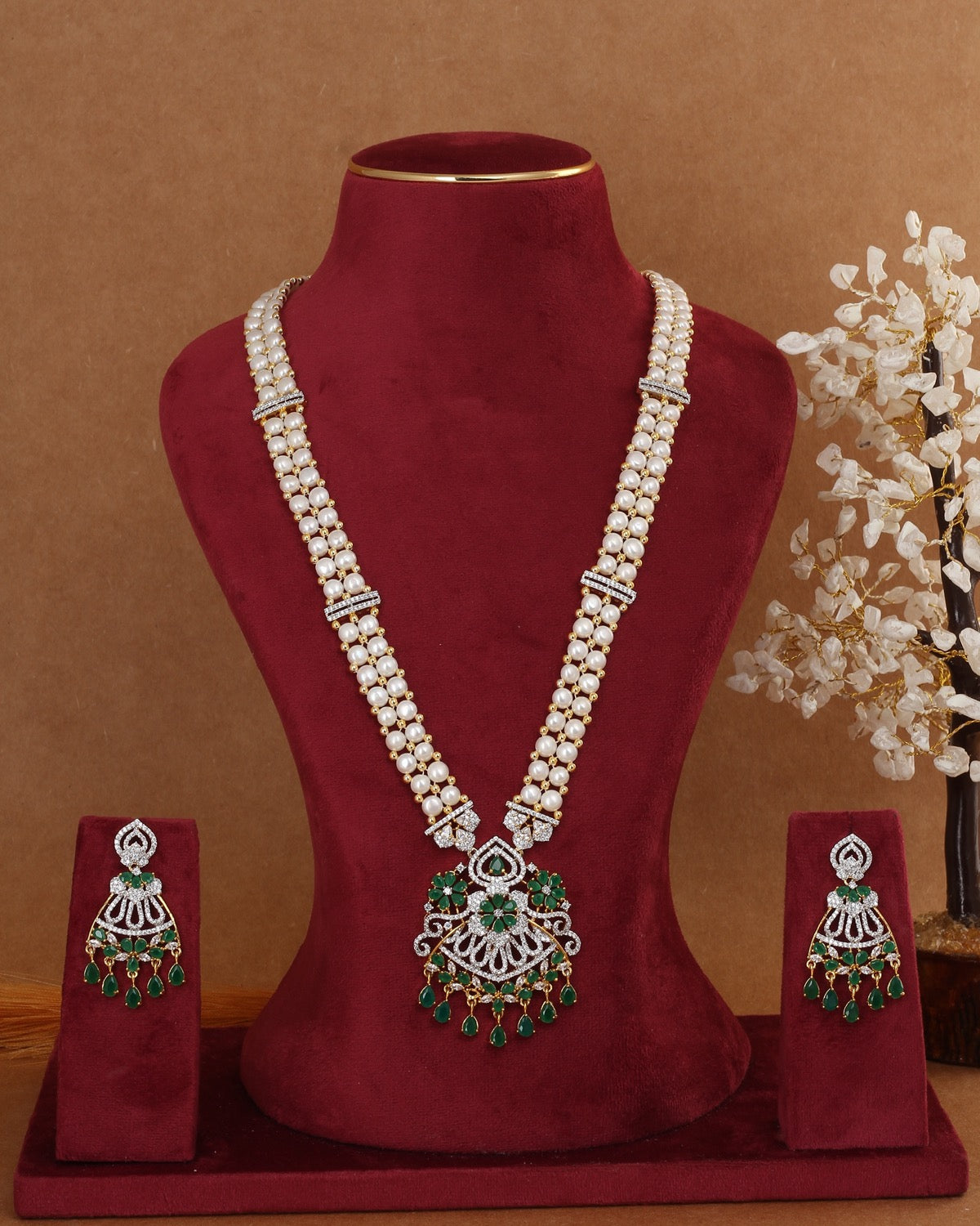 Beautiful Traditional Real Natural Freshwater Button Pearl Rani Haar Necklace Set For Women With Certificate(D.No ADPRLS2992)