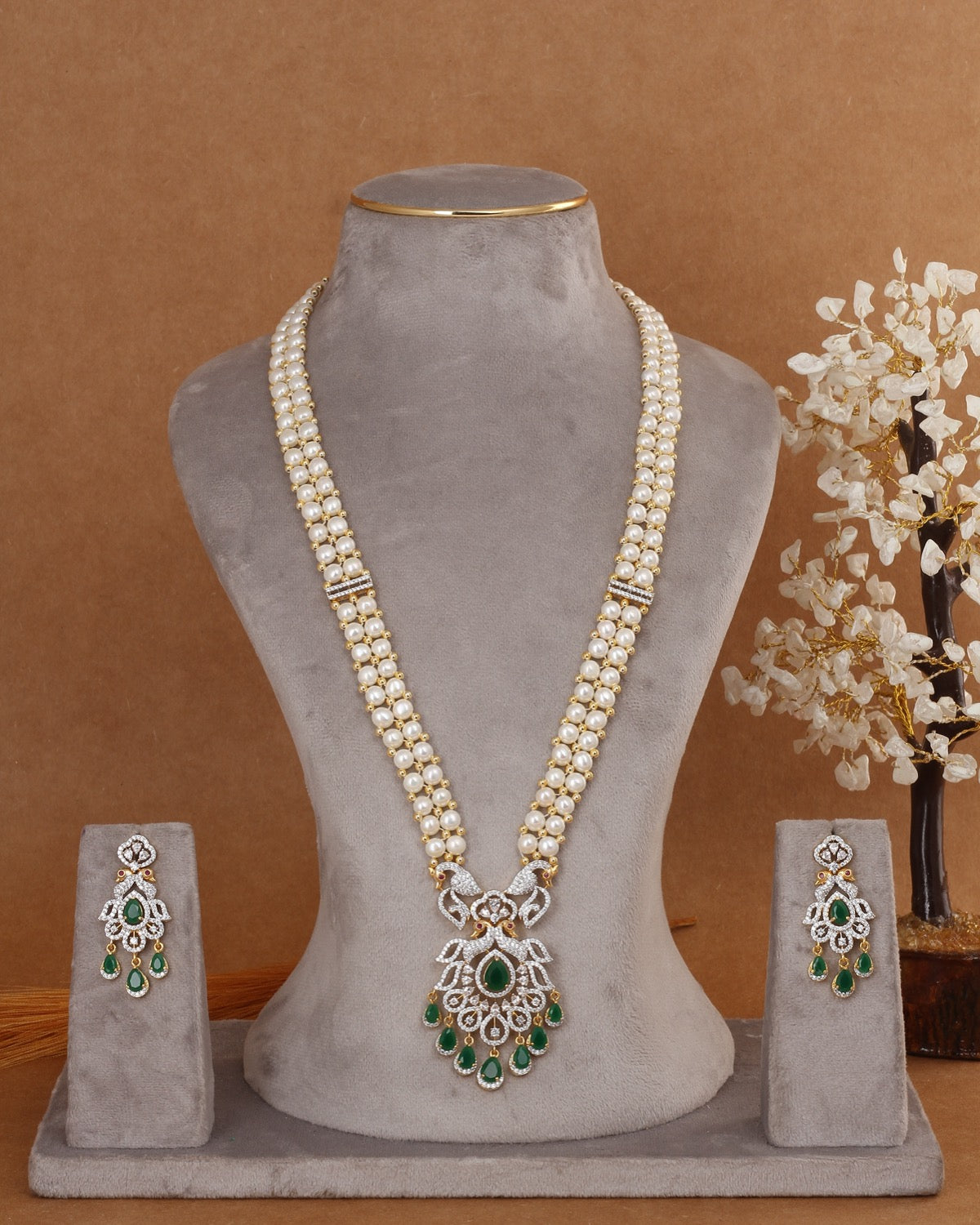 Beautiful Traditional Real Natural Freshwater Button Pearl Rani Haar Necklace Set For Women With Certificate(D.No ADPRLS2993)
