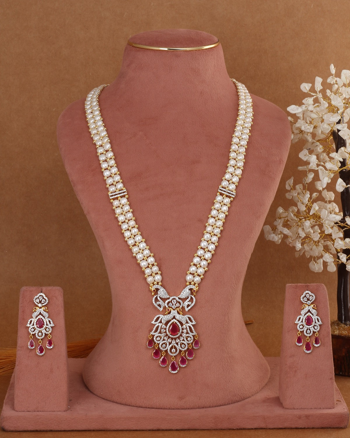 Beautiful Traditional Real Natural Freshwater Button Pearl Rani Haar Necklace Set For Women With Certificate(D.No ADPRLS2994)