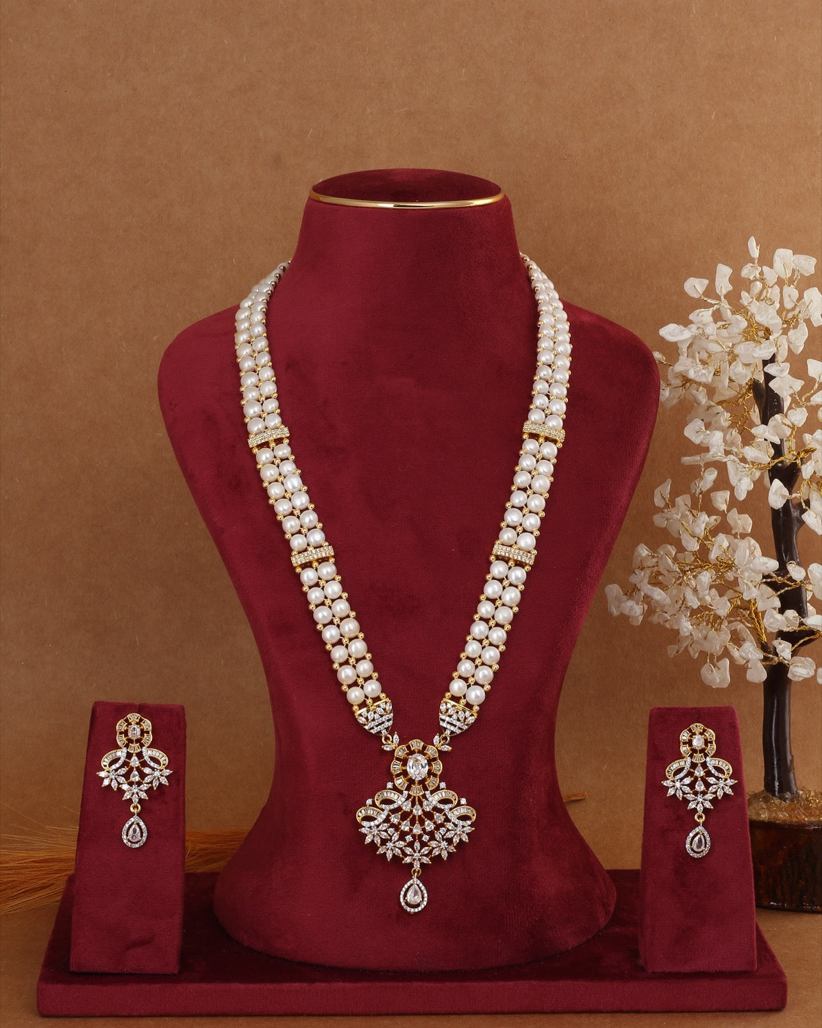 Beautiful Traditional Real Natural Freshwater Button Pearl Rani Haar Necklace Set For Women With Certificate(D.No ADPRLS2995)