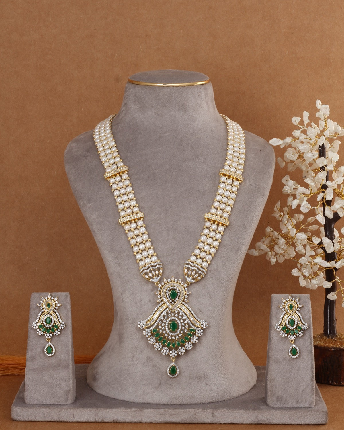Beautiful Traditional Real Natural Freshwater Button Pearl Rani Haar Necklace Set For Women With Certificate(D.No ADPRLS2999)