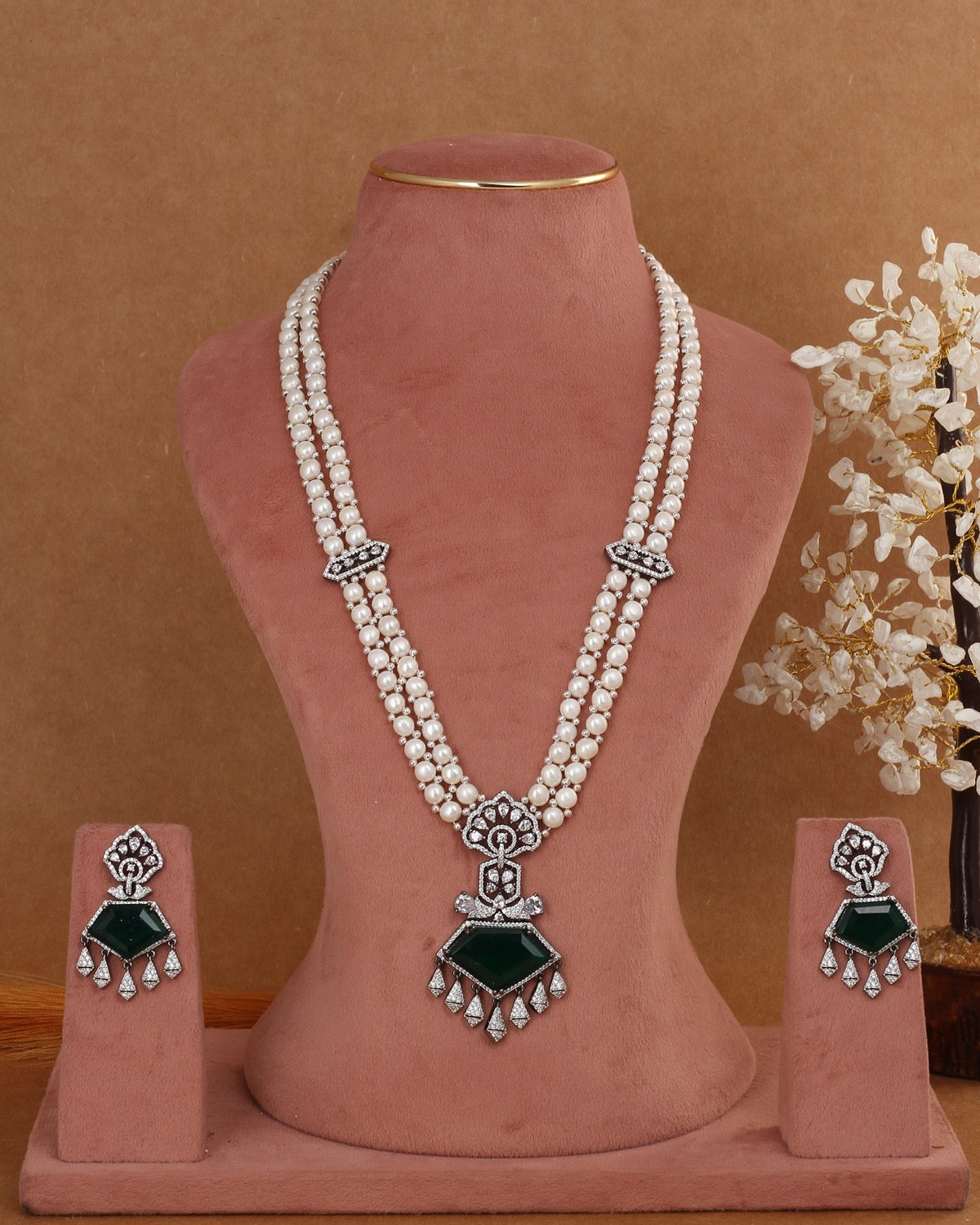 Beautiful Traditional Real Natural Freshwater Button Pearl Rani Haar Necklace Set For Women With Certificate(D.No ADPRLS3001)