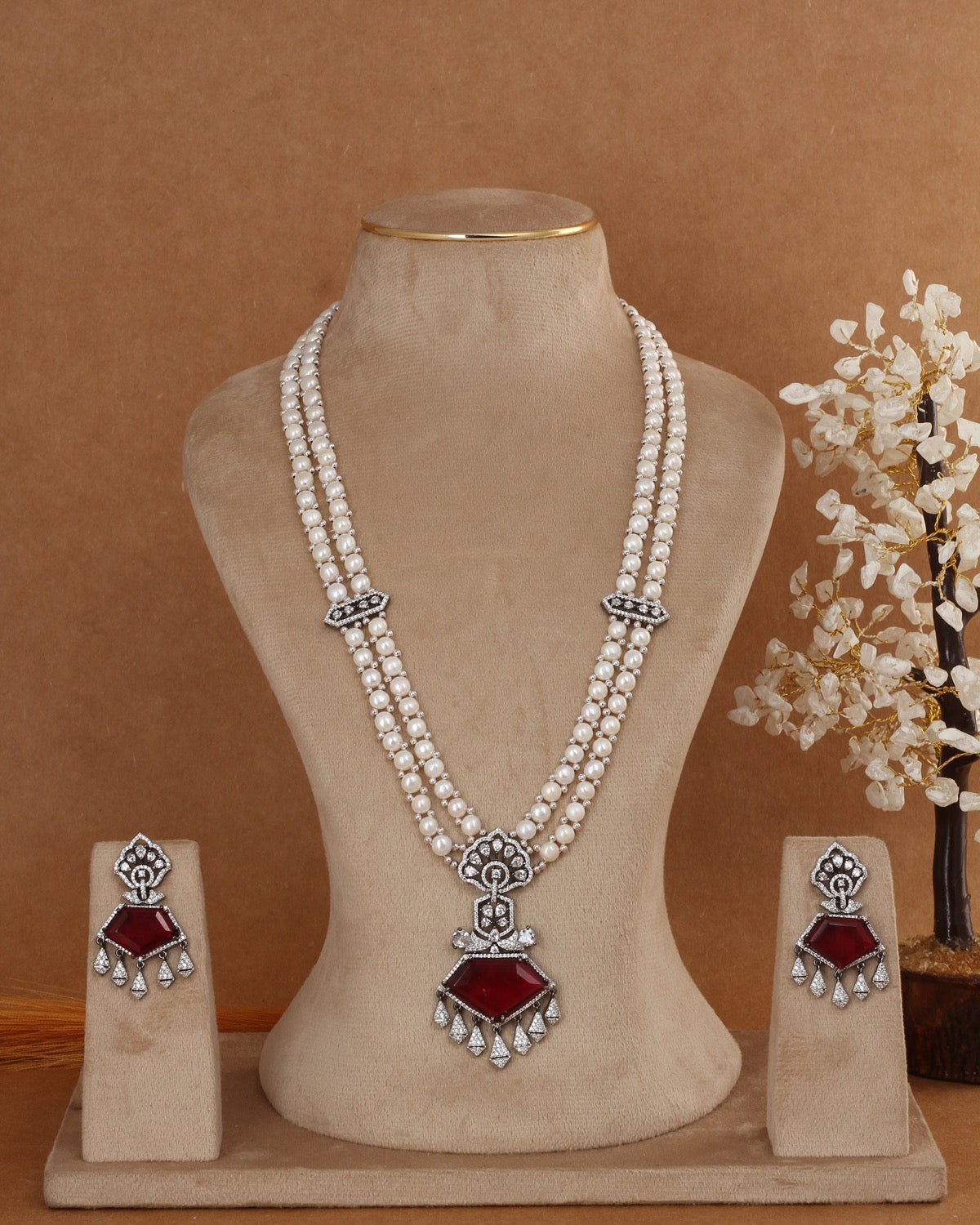 Beautiful Traditional Real Natural Freshwater Button Pearl Rani Haar Necklace Set For Women With Certificate(D.No ADPRLS3002)