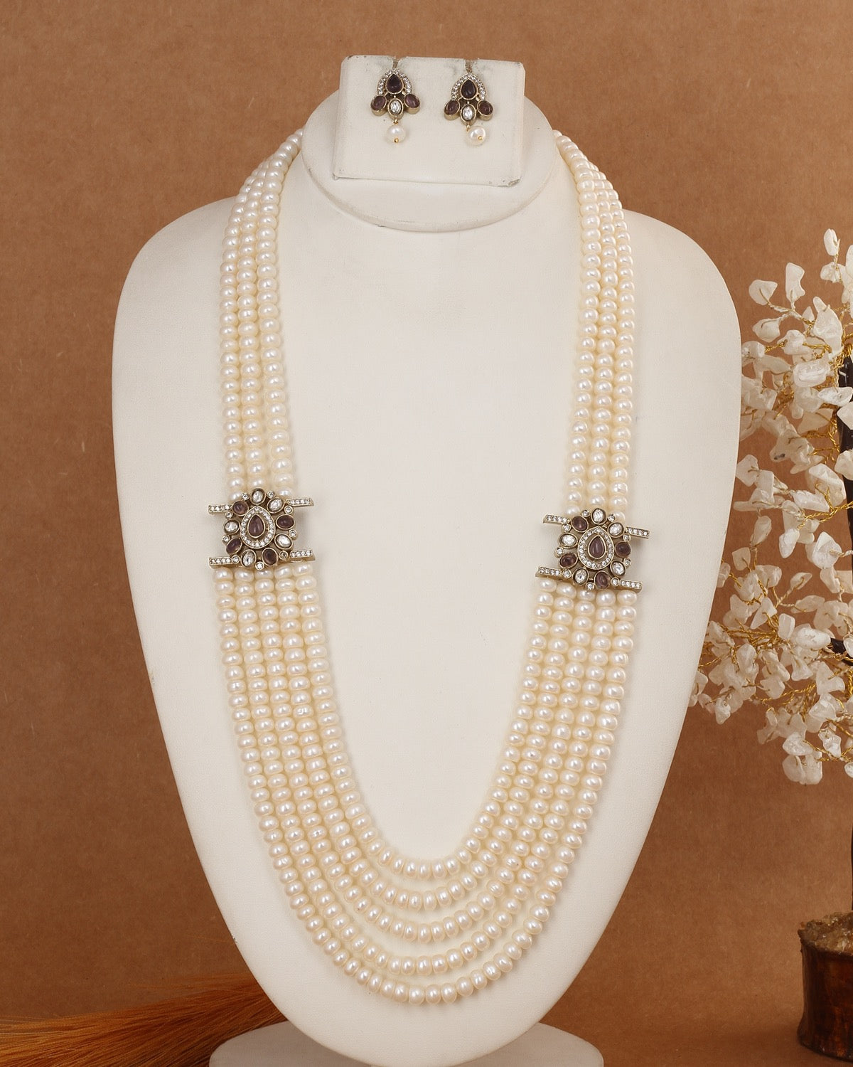 5 Lines Authentic Real Natural Fresh Water Exclusive Pearl Set With Certificate For Women(D.No ADPRLS3012)