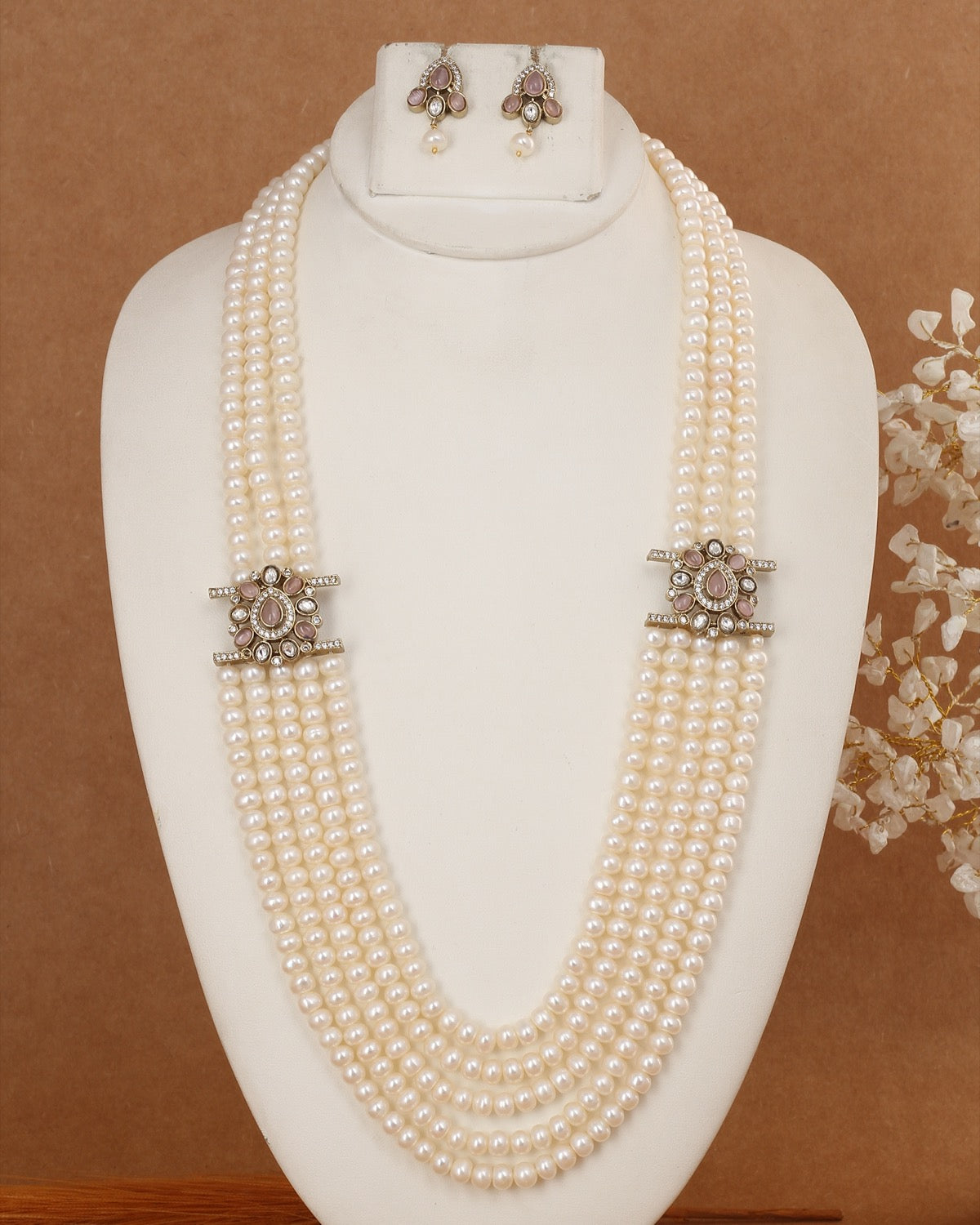 5 Lines Authentic Real Natural Fresh Water Exclusive Pearl Set With Certificate For Women(D.No ADPRLS3013)