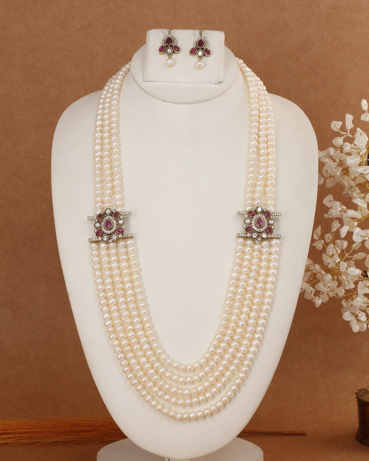 5 Lines Authentic Real Natural Fresh Water Exclusive Pearl Set With Certificate For Women(D.No ADPRLS3014)
