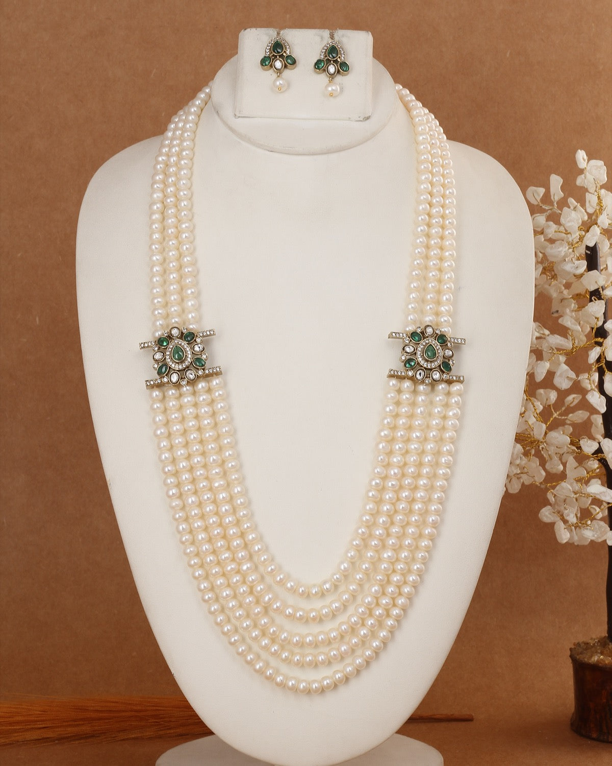 5 Lines Authentic Real Natural Fresh Water Exclusive Pearl Set With Certificate For Women(D.No ADPRLS3015)
