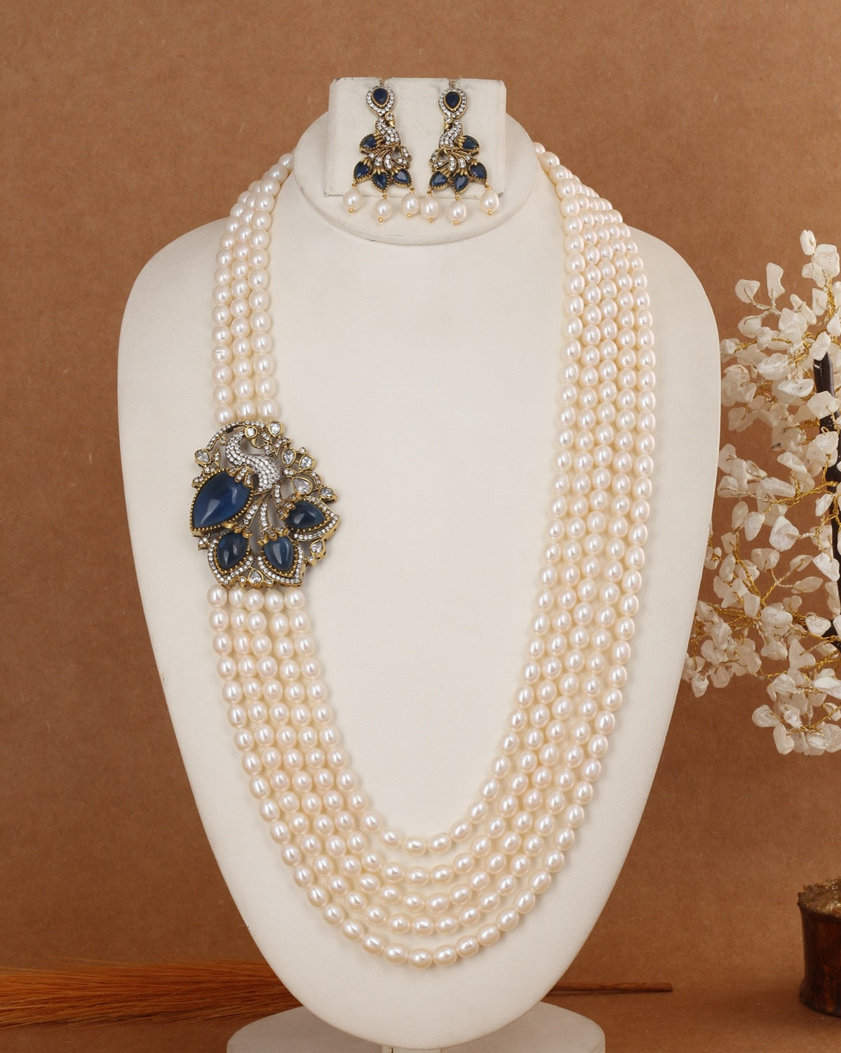 5 Lines Authentic Real Natural Fresh Water Exclusive Pearl Set With Certificate For Women(D.No ADPRLS3016)