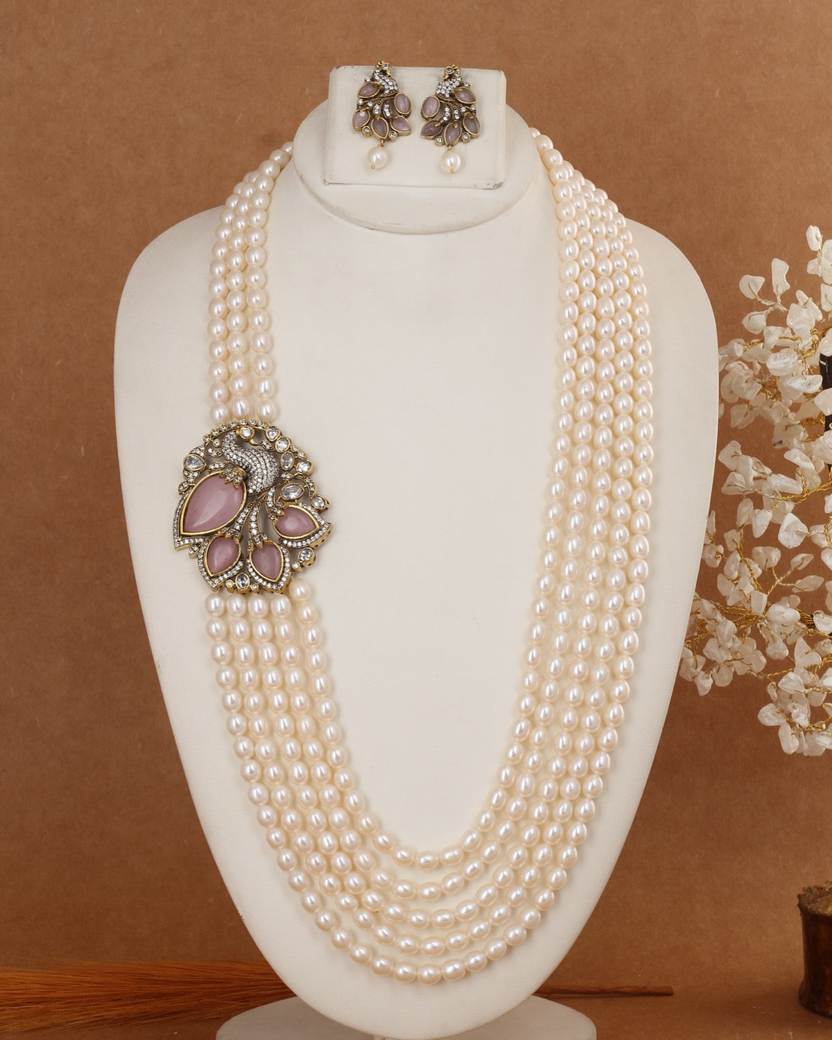 5 Lines Authentic Real Natural Fresh Water Exclusive Pearl Set With Certificate For Women(D.No ADPRLS3018)