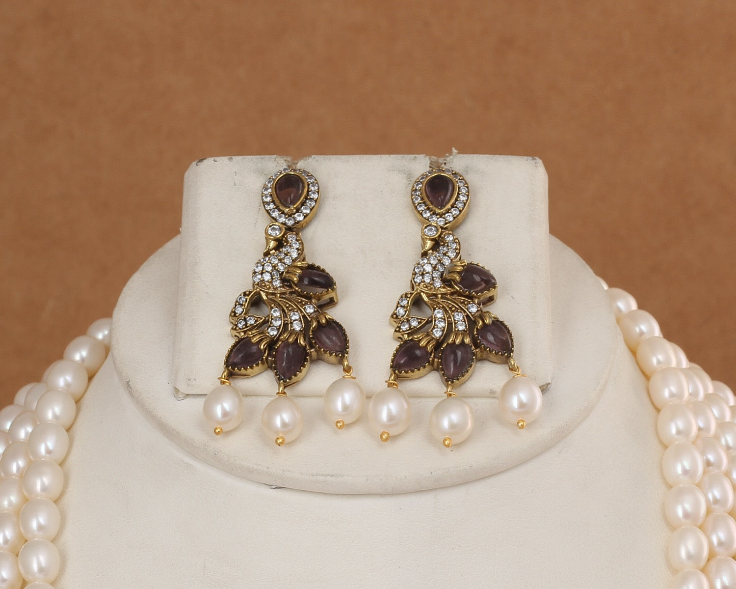 5 Lines Authentic Real Natural Fresh Water Exclusive Pearl Set With Certificate For Women(D.No ADPRLS3019)