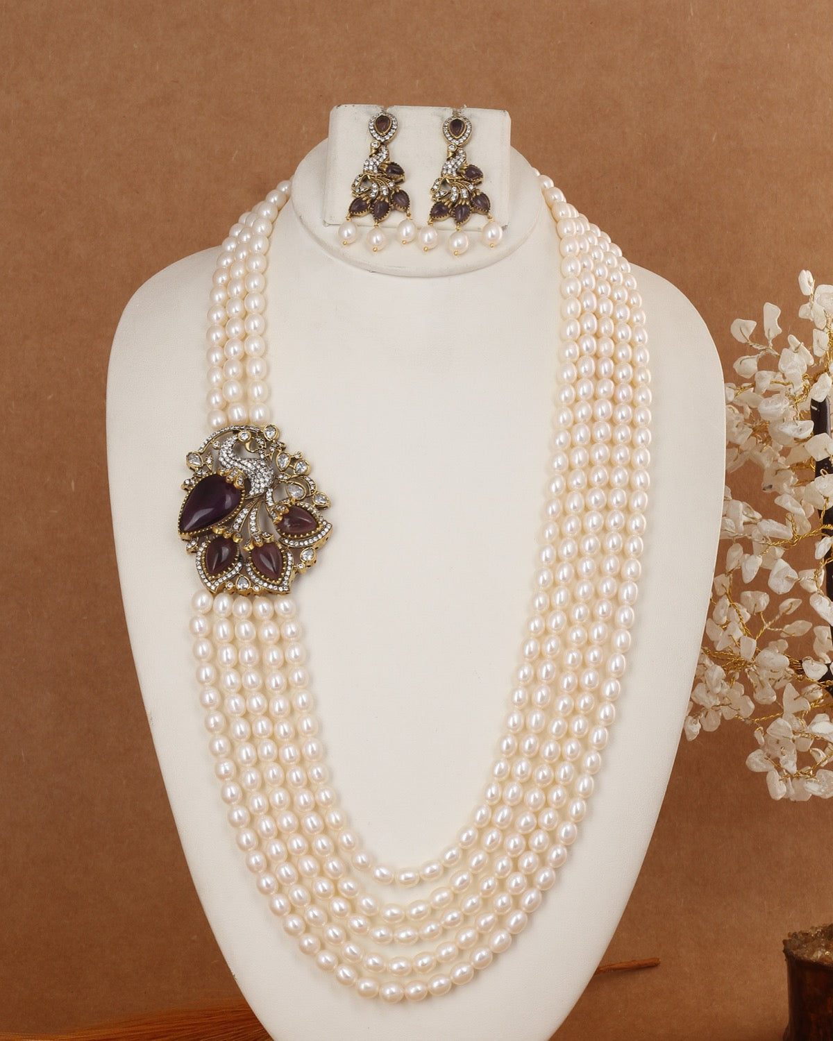 5 Lines Authentic Real Natural Fresh Water Exclusive Pearl Set With Certificate For Women(D.No ADPRLS3019)