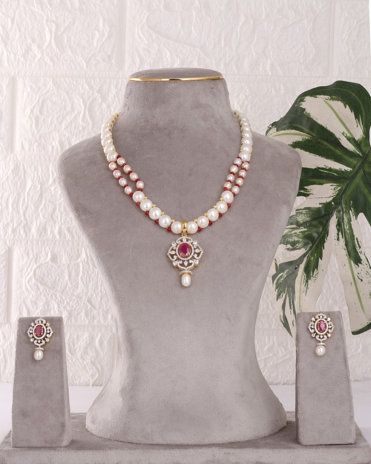 Authentic Real Natural Freshwater Button Pearl Necklace Set For Women With Certificate(D.No ADPRLS3057)