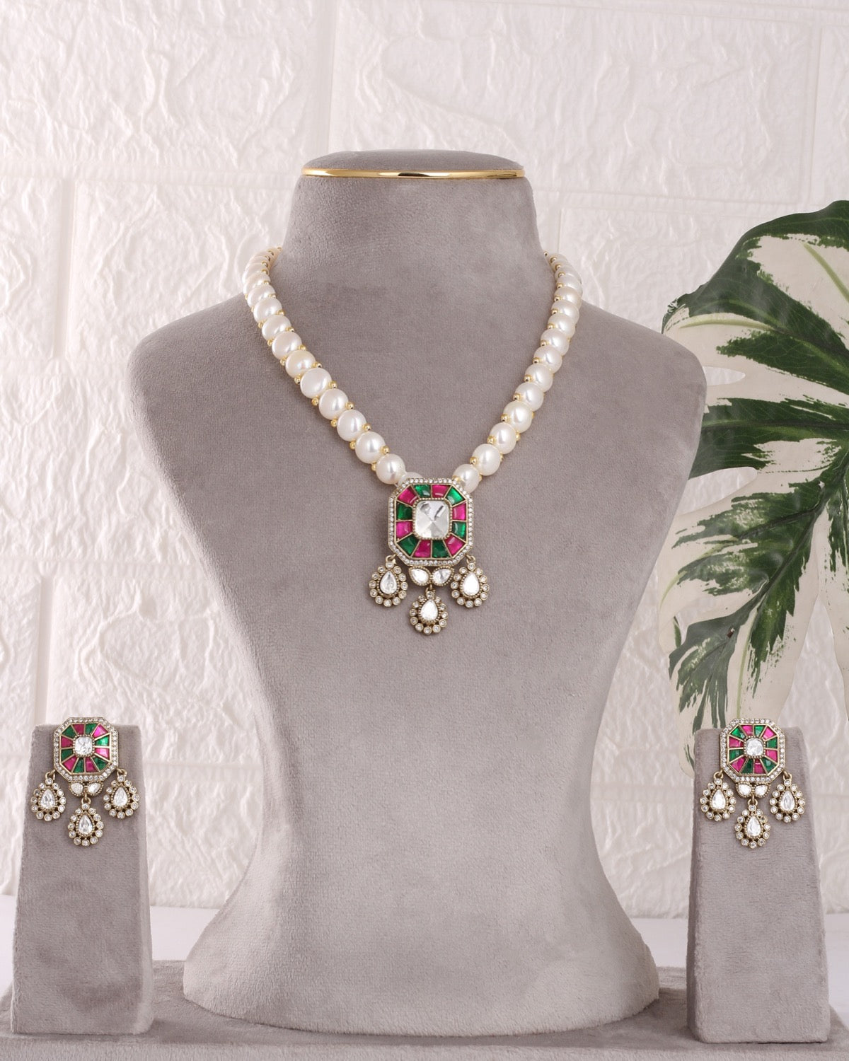 Authentic Real Natural Freshwater Button Pearl Necklace Set For Women With Certificate(D.No ADPRLS3061)
