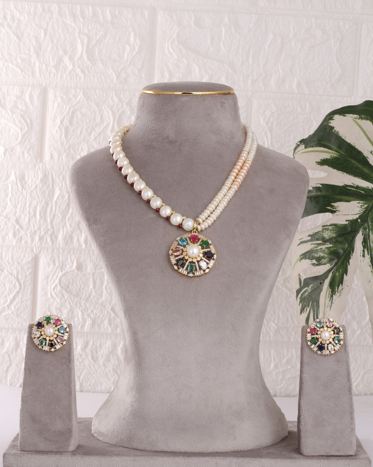 Authentic Real Natural Freshwater Button Pearl Necklace Set For Women With Certificate(D.No ADPRLS3063)