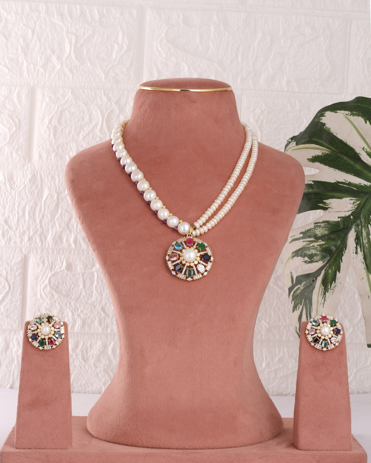 Authentic Real Natural Freshwater Button Pearl Necklace Set For Women With Certificate(D.No ADPRLS3064)