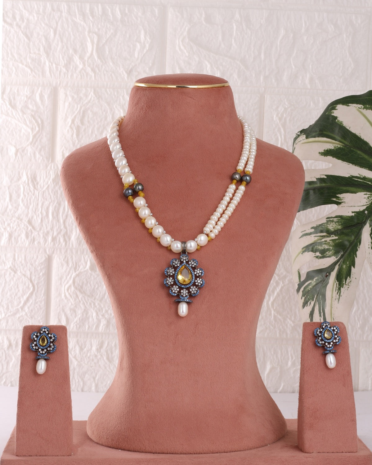 Authentic Real Natural Freshwater Button Pearl Necklace Set For Women With Certificate(D.No ADPRLS3072)