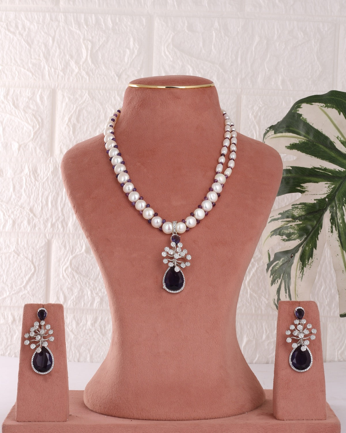 Authentic Real Natural Freshwater Button Pearl Necklace Set For Women With Certificate(D.No ADPRLS3080)