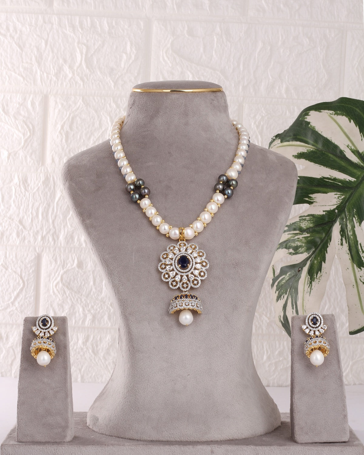 Authentic Real Natural Freshwater Button Pearl Necklace Set For Women With Certificate(D.No ADPRLS3091)