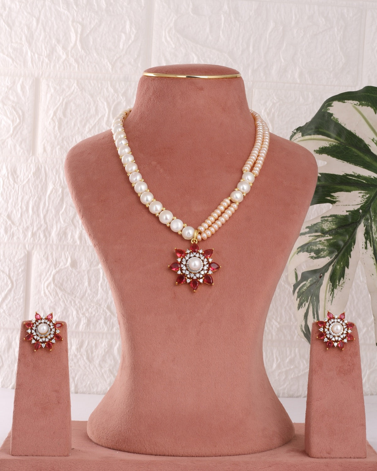 Authentic Real Natural Freshwater Button Pearl Necklace Set For Women With Certificate(D.No ADPRLS3093)