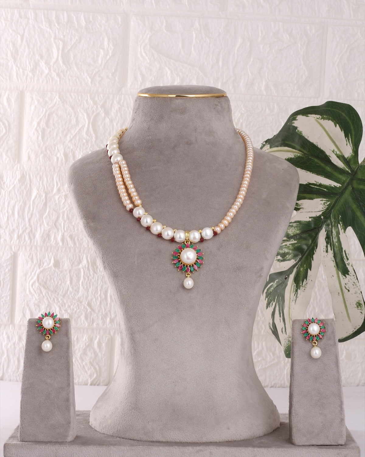 Authentic Real Natural Freshwater Button Pearl Necklace Set For Women With Certificate(D.No ADPRLS3096)