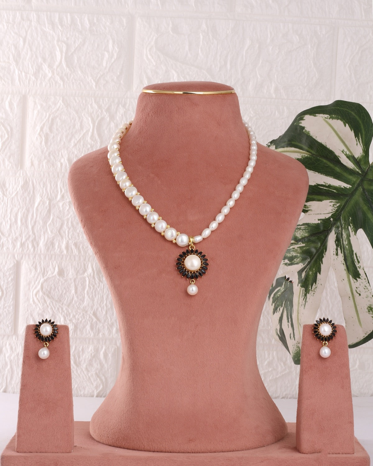 Authentic Real Natural Freshwater Button Pearl Necklace Set For Women With Certificate(D.No ADPRLS3097)