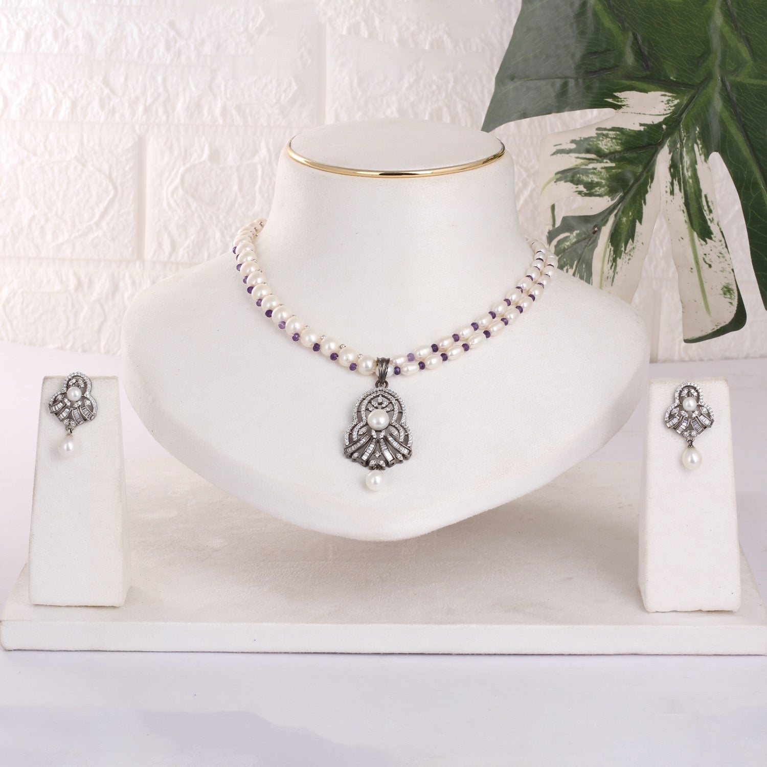Authentic Real Natural Freshwater Button Pearl Necklace Set For Women With Certificate(D.No ADPRLS3099)