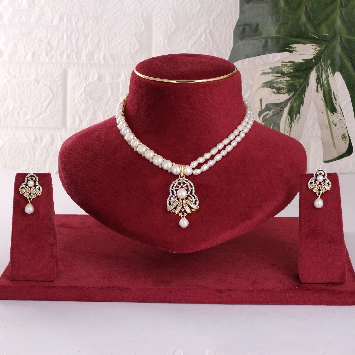 Authentic Real Natural Freshwater Button Pearl Necklace Set For Women With Certificate(D.No ADPRLS3100)