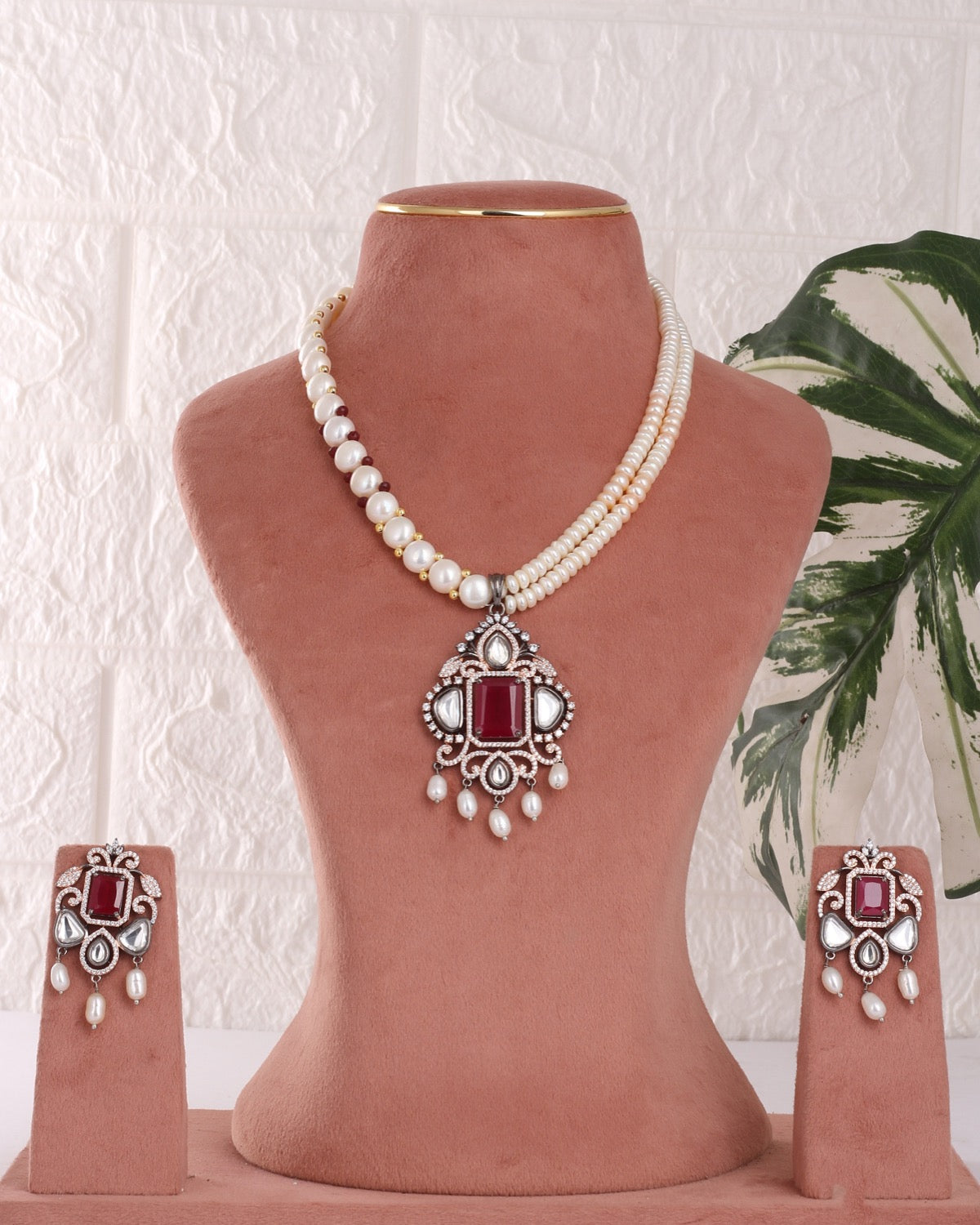 Authentic Real Natural Freshwater Button Pearl Necklace Set For Women With Certificate(D.No ADPRLS3108)