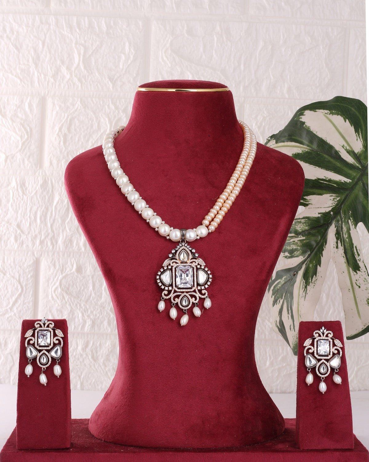 Authentic Real Natural Freshwater Button Pearl Necklace Set For Women With Certificate(D.No ADPRLS3109)