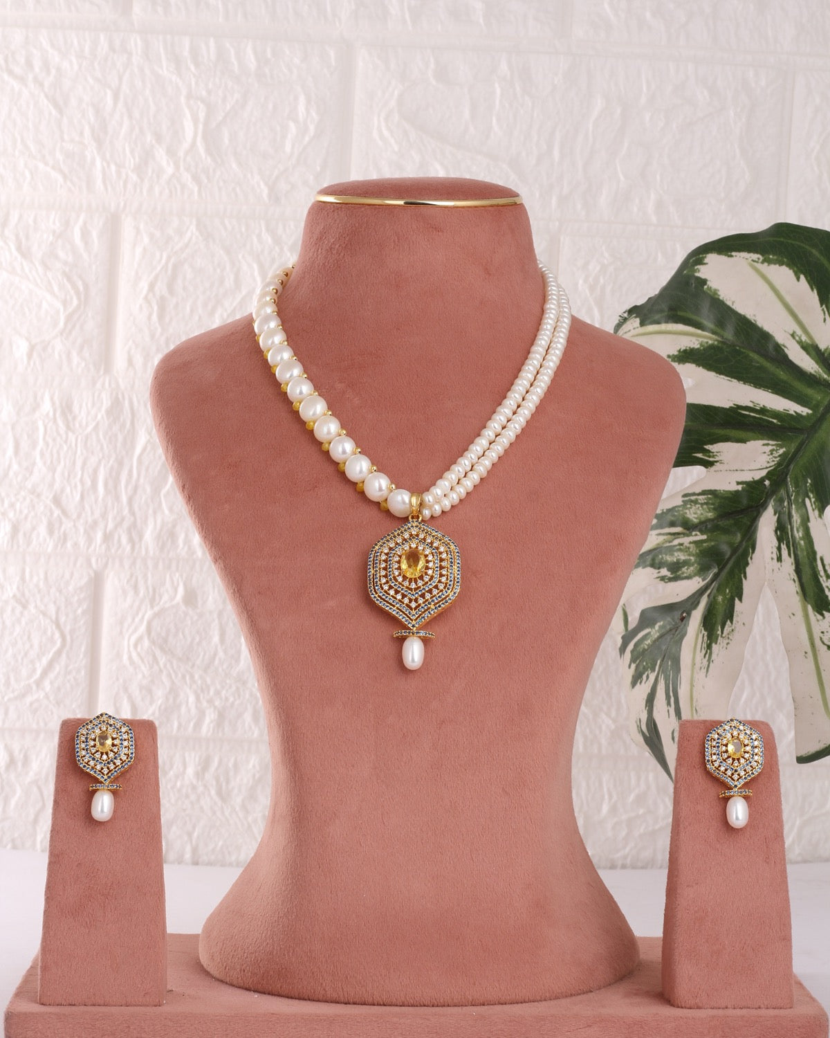 Authentic Real Natural Freshwater Button Pearl Necklace Set For Women With Certificate(D.No ADPRLS3111)