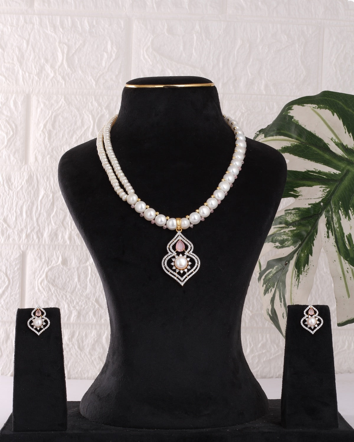 Authentic Real Natural Freshwater Button Pearl Necklace Set For Women With Certificate(D.No ADPRLS3116)