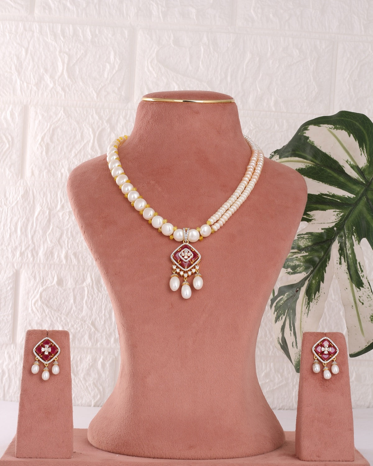 Authentic Real Natural Freshwater Button Pearl Necklace Set For Women With Certificate(D.No ADPRLS3119)