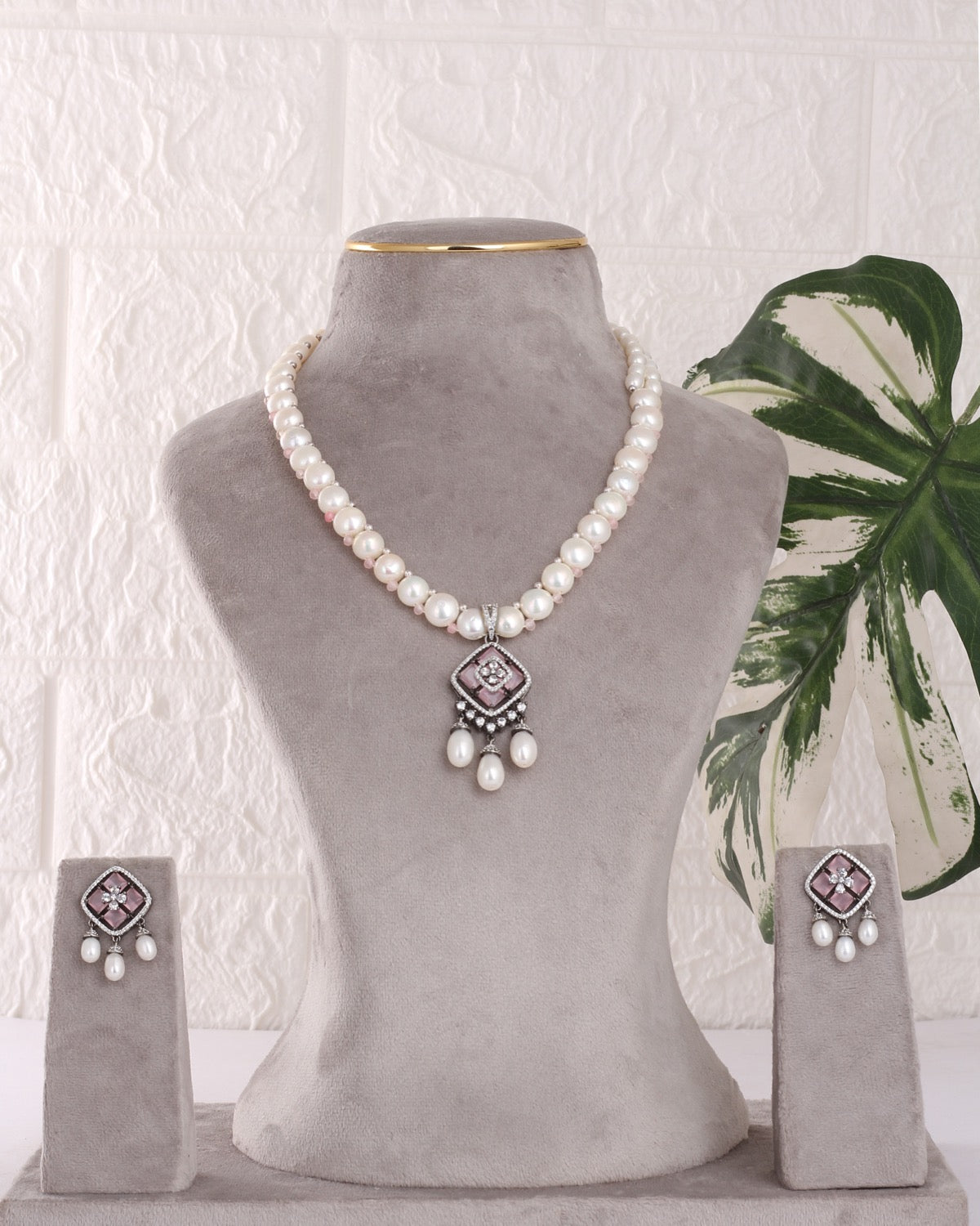 Authentic Real Natural Freshwater Button Pearl Necklace Set For Women With Certificate(D.No ADPRLS3120)