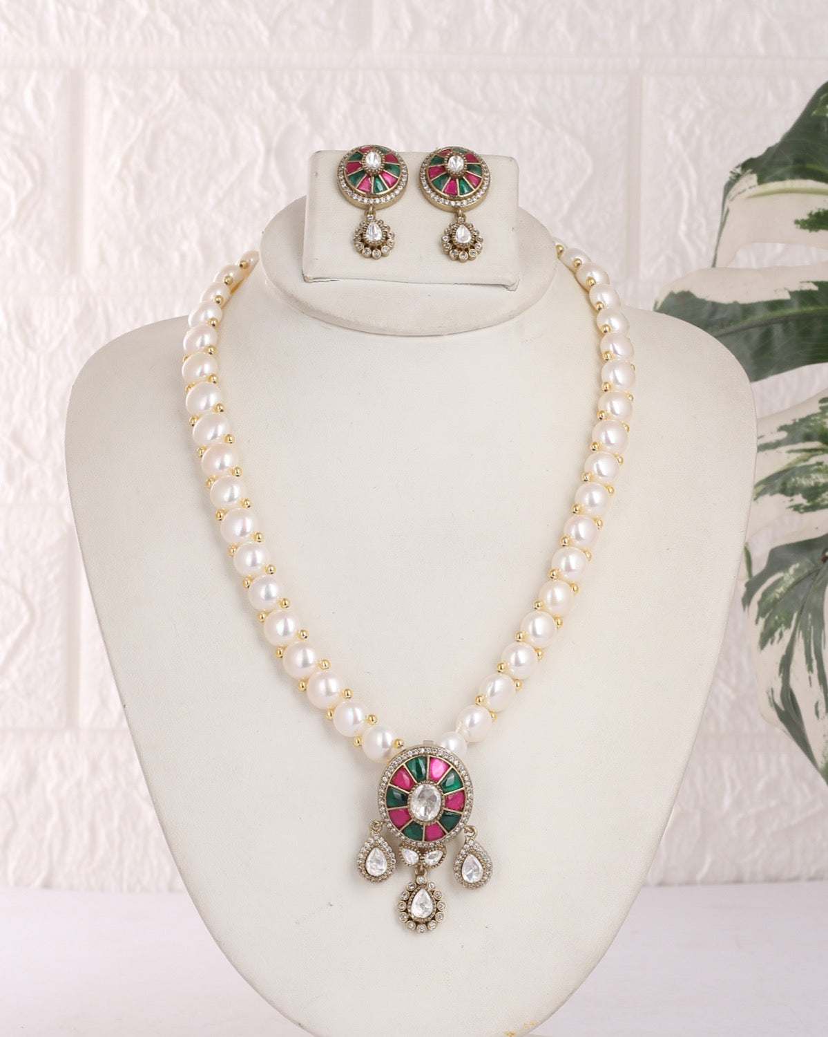 Authentic Real Natural Freshwater Button Pearl Necklace Set For Women With Certificate(D.No ADPRLS3123)