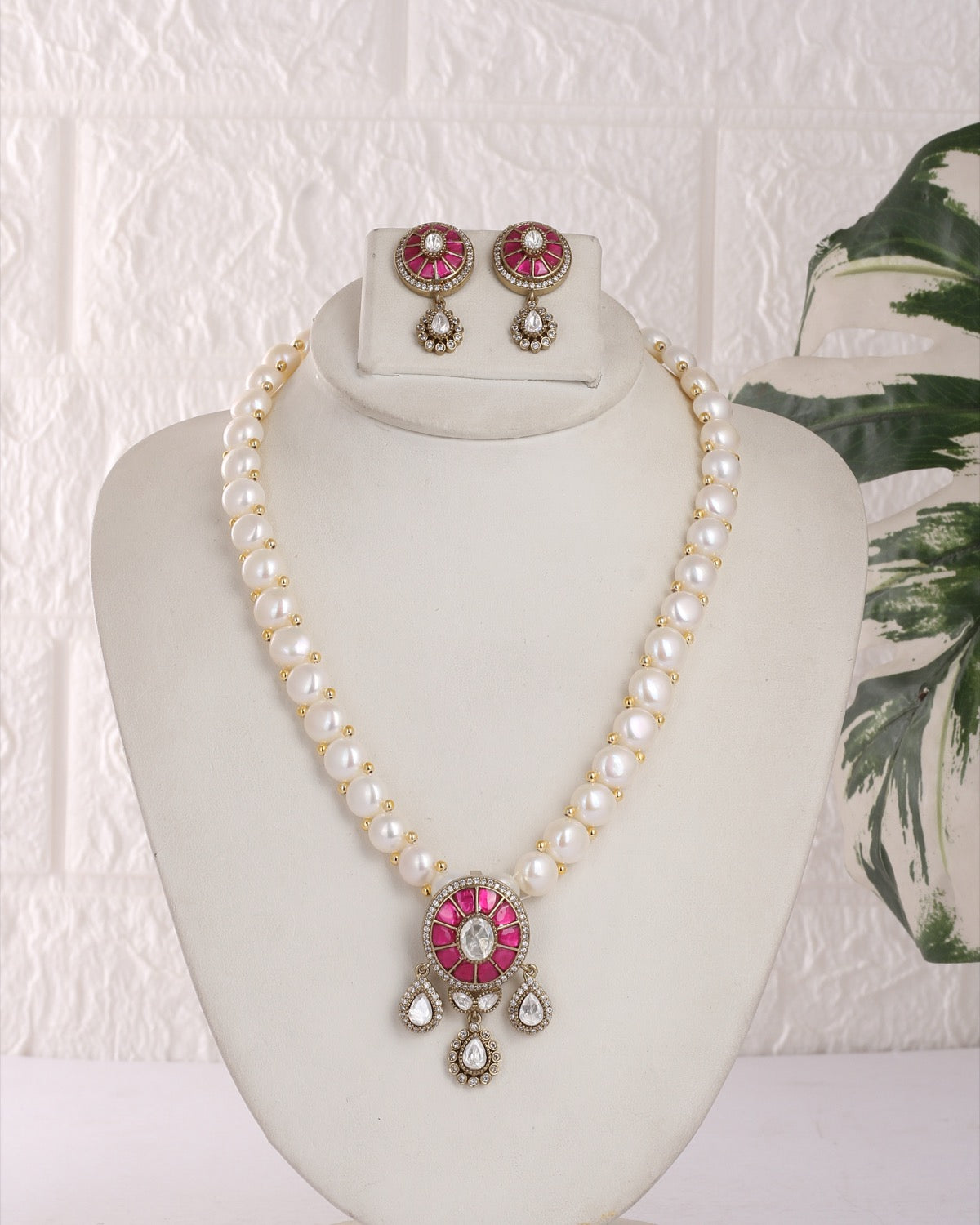 Authentic Real Natural Freshwater Button Pearl Necklace Set For Women With Certificate(D.No ADPRLS3124)