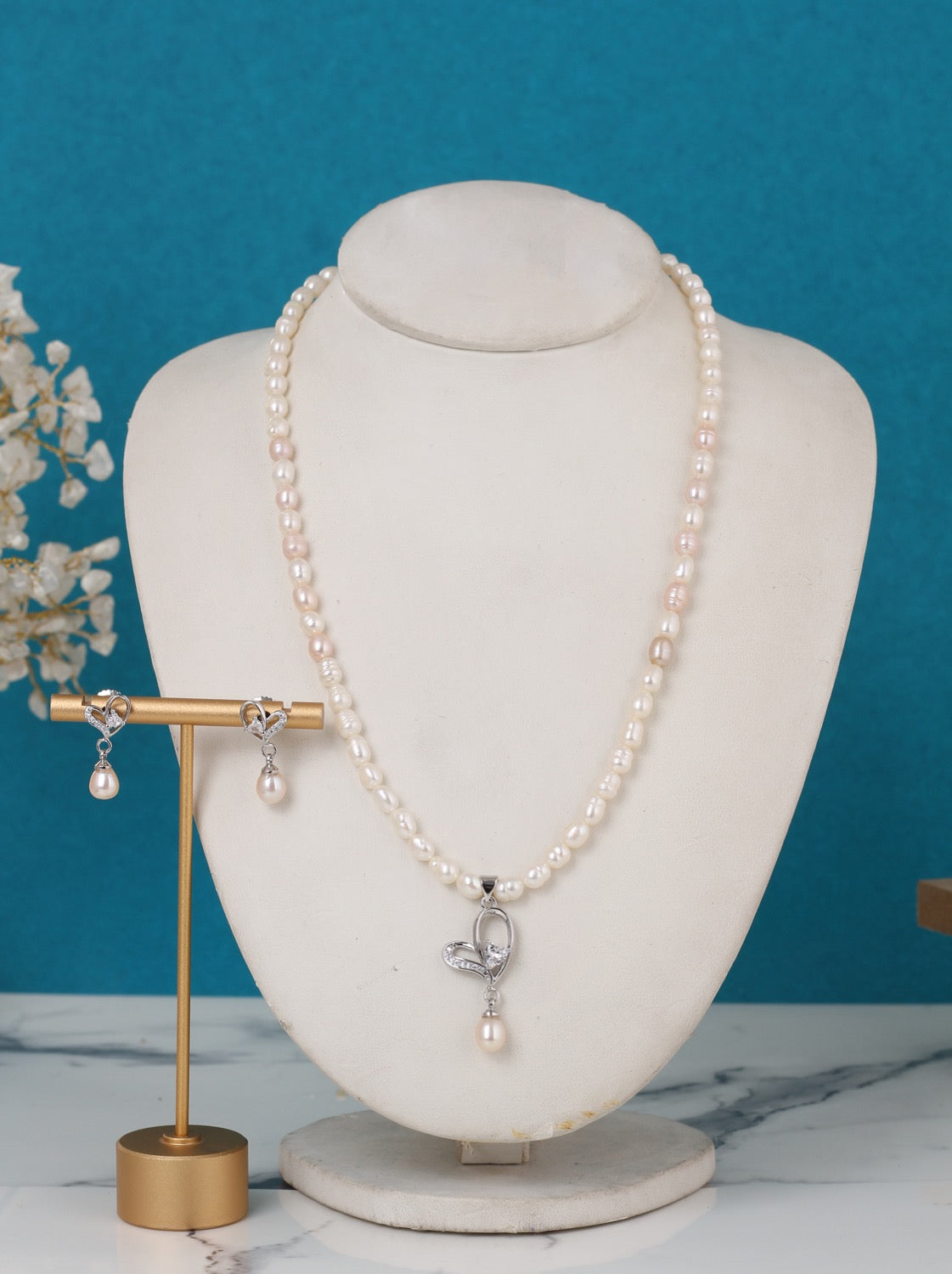 Authentic Natural Freshwater Single String Real Pearl Necklace Set With Certificate(D.No ADPRLS3136)
