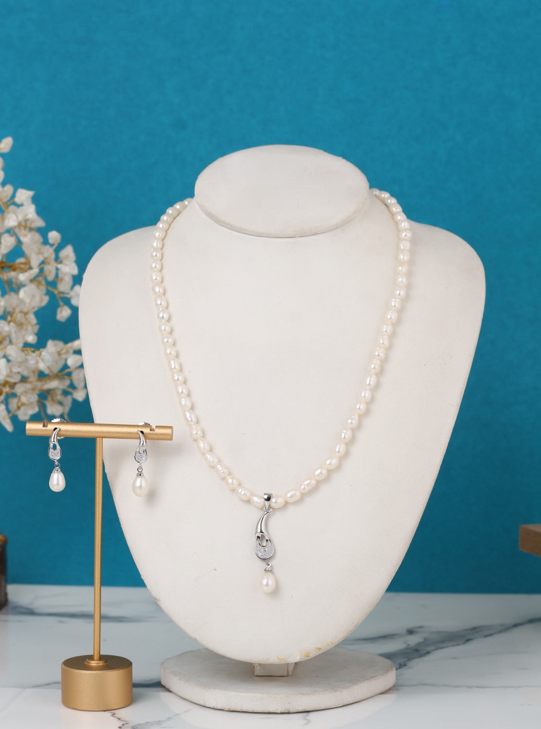 Authentic Natural Freshwater Single String Real Pearl Necklace Set With Certificate(D.No ADPRLS3140)
