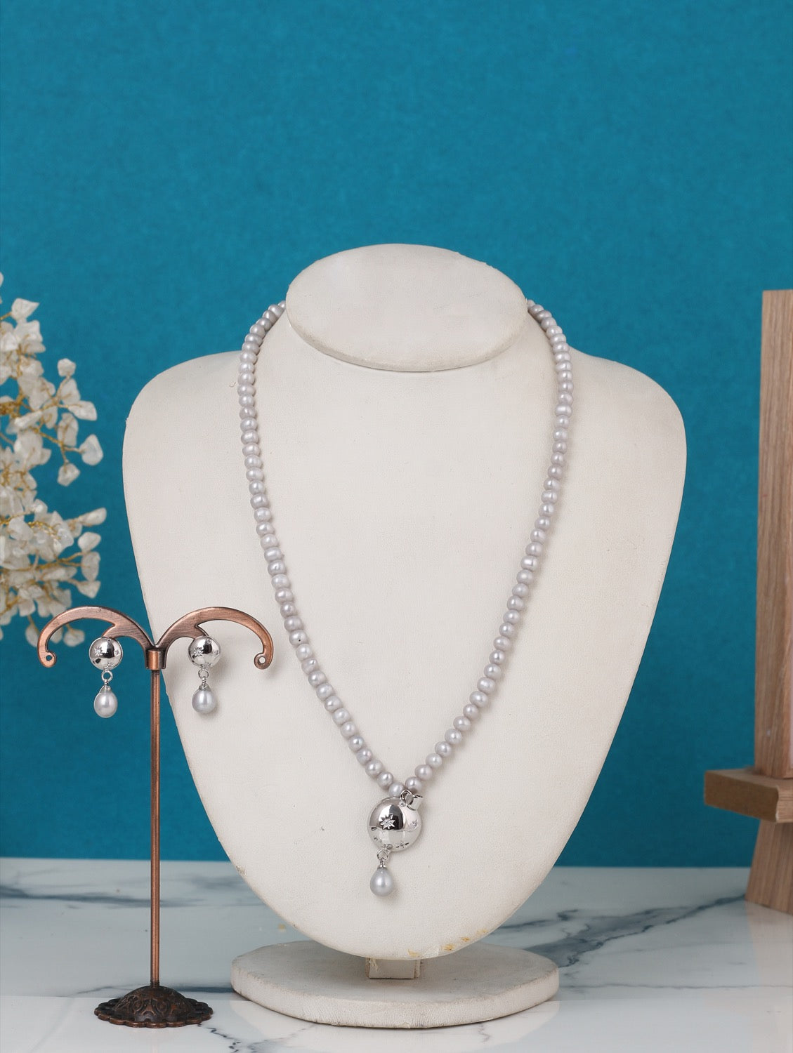 Authentic Natural Freshwater Single String Real Pearl Necklace Set With Certificate(D.No ADPRLS3141)
