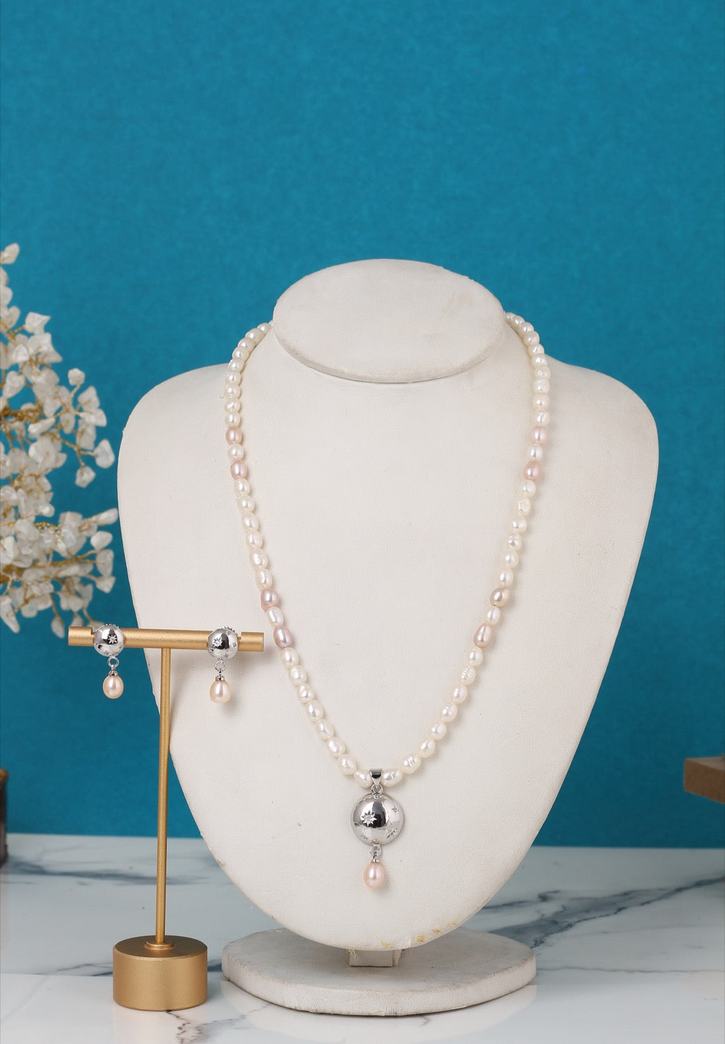 Authentic Natural Freshwater Single String Real Pearl Necklace Set With Certificate(D.No ADPRLS3142)