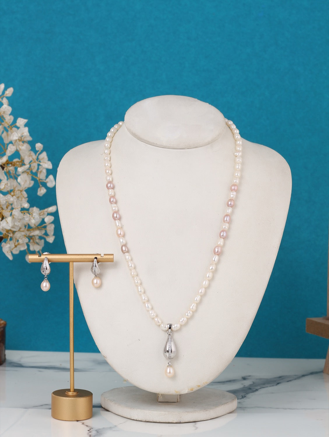 Authentic Natural Freshwater Single String Real Pearl Necklace Set With Certificate(D.No ADPRLS3144)