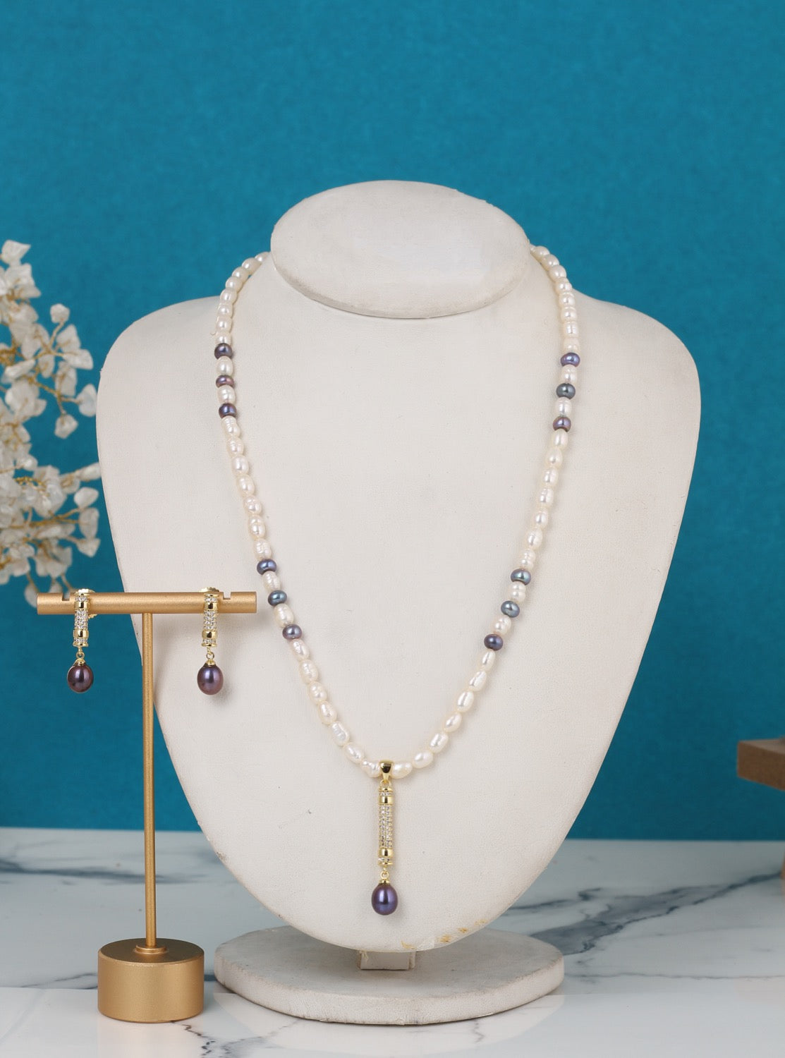 Authentic Natural Freshwater Single String Real Pearl Necklace Set With Certificate(D.No ADPRLS3146)