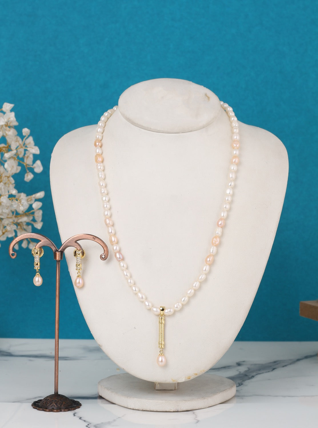Authentic Natural Freshwater Single String Real Pearl Necklace Set With Certificate(D.No ADPRLS3147)